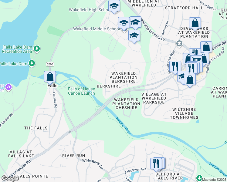 map of restaurants, bars, coffee shops, grocery stores, and more near 2108 Covered Bridge Court in Raleigh
