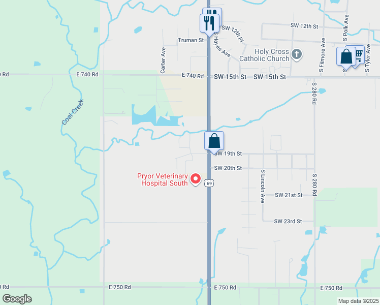 map of restaurants, bars, coffee shops, grocery stores, and more near in Wagoner