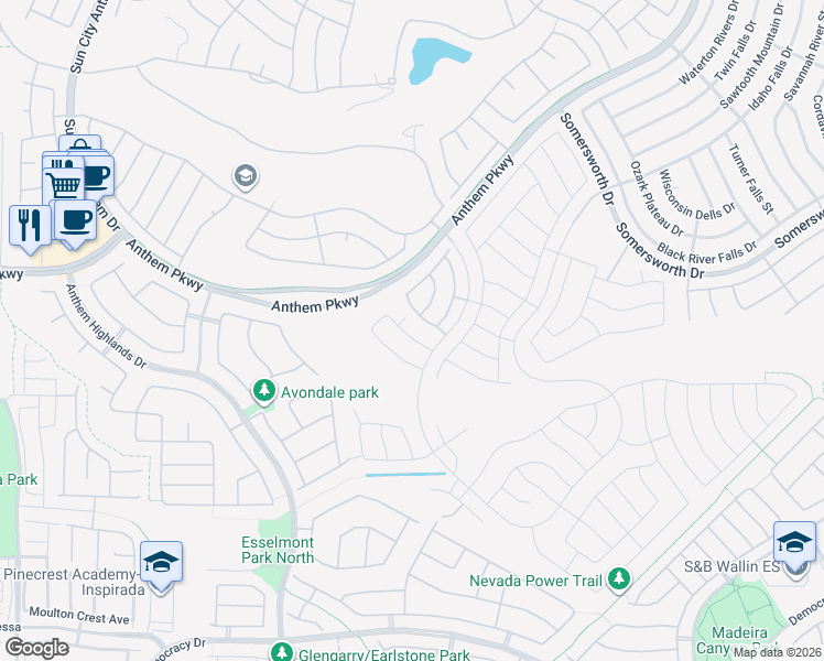 map of restaurants, bars, coffee shops, grocery stores, and more near 2436 Gamma Ray Place in Henderson