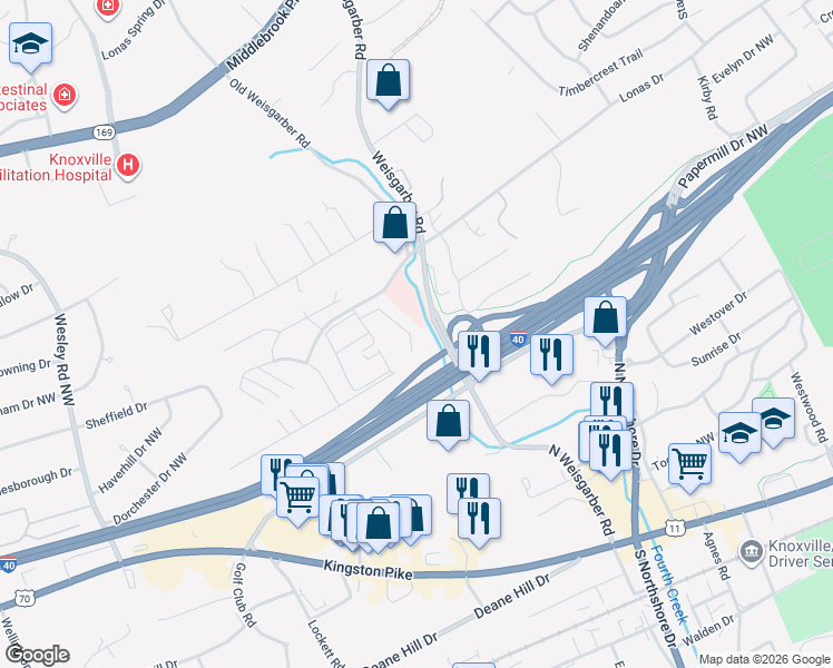 map of restaurants, bars, coffee shops, grocery stores, and more near 801 Knoxville City Greenways in Knoxville