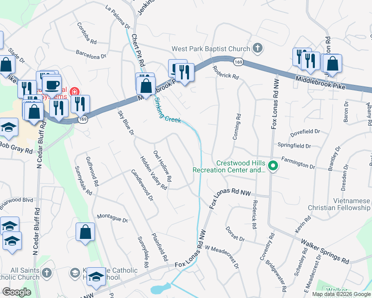 map of restaurants, bars, coffee shops, grocery stores, and more near 848 Sky Blue Drive in Knoxville
