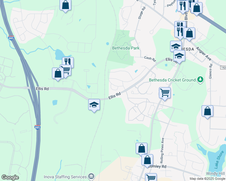 map of restaurants, bars, coffee shops, grocery stores, and more near 1008 Freeport Drive in Durham