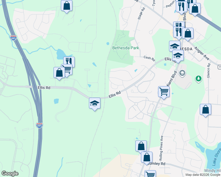 map of restaurants, bars, coffee shops, grocery stores, and more near 1043 Islip Place in Durham