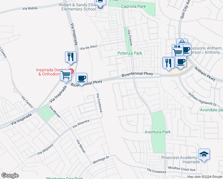 map of restaurants, bars, coffee shops, grocery stores, and more near 2433 Cingoli Street in Henderson