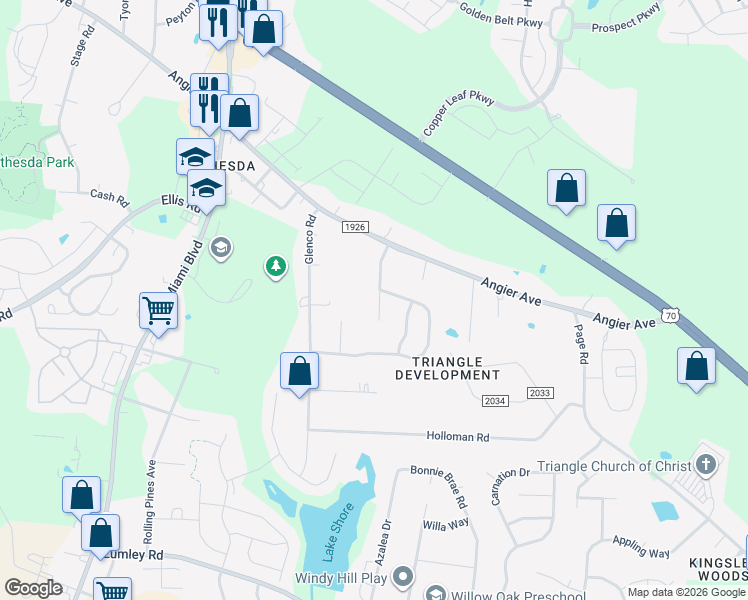 map of restaurants, bars, coffee shops, grocery stores, and more near 904 Wood Chapel Lane in Durham