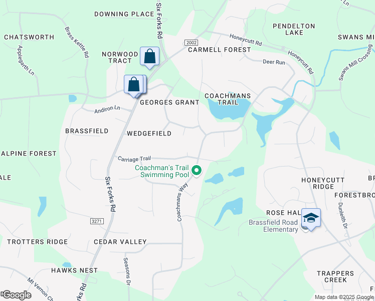 map of restaurants, bars, coffee shops, grocery stores, and more near 229 Carriage Trail in Raleigh