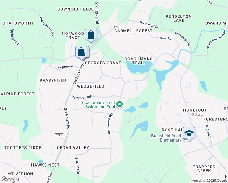map of restaurants, bars, coffee shops, grocery stores, and more near 229 Carriage Trail in Raleigh