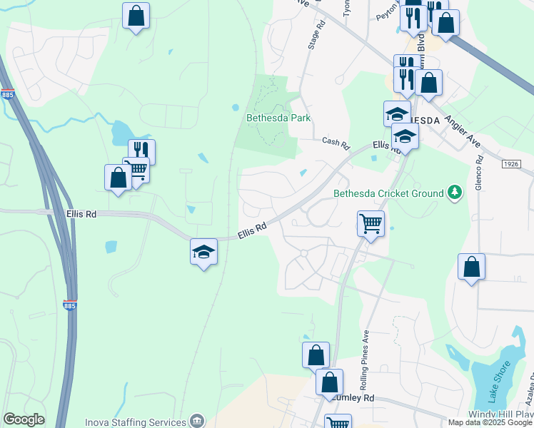 map of restaurants, bars, coffee shops, grocery stores, and more near 1008 Freeport Drive in Durham