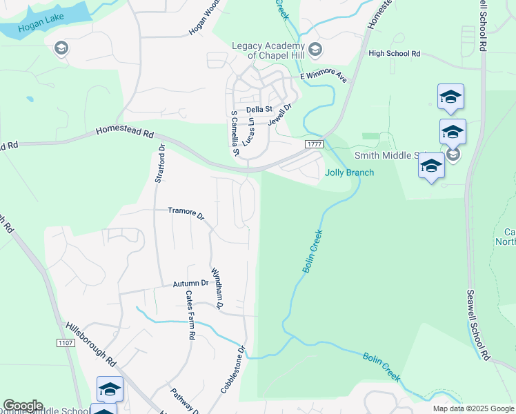 map of restaurants, bars, coffee shops, grocery stores, and more near 131 Larkin Lane in Chapel Hill