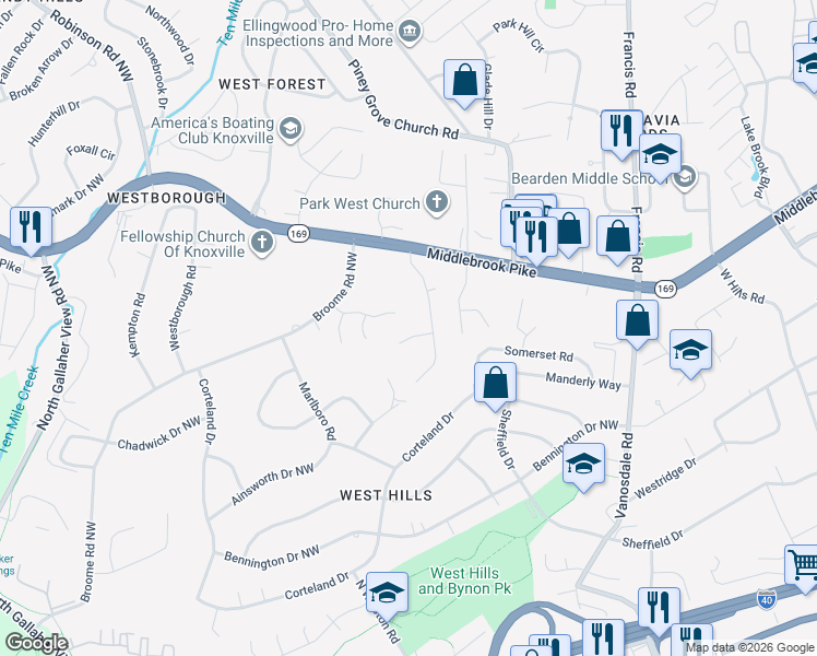 map of restaurants, bars, coffee shops, grocery stores, and more near 833 Bennett Place in Knoxville