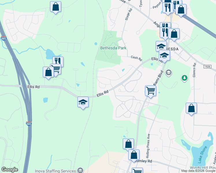 map of restaurants, bars, coffee shops, grocery stores, and more near 1005 Freeport Drive in Durham
