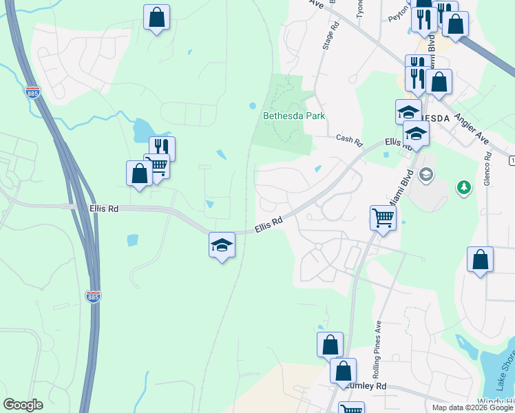 map of restaurants, bars, coffee shops, grocery stores, and more near 1043 Islip Place in Durham