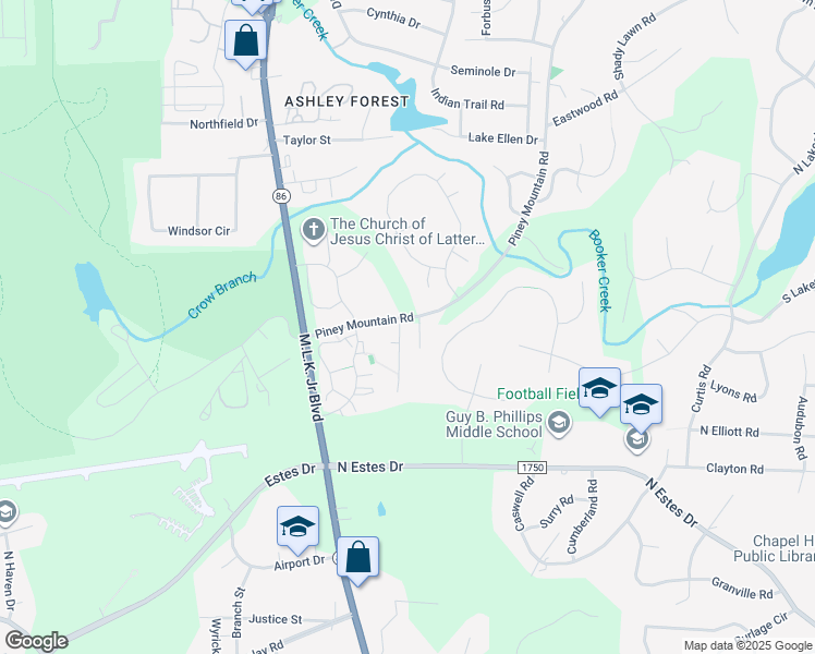 map of restaurants, bars, coffee shops, grocery stores, and more near 101 Woodshire Lane in Chapel Hill