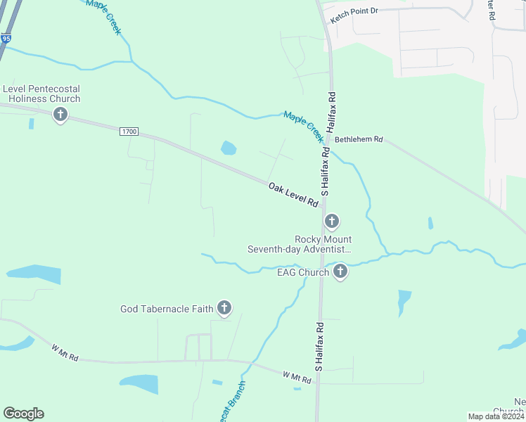 map of restaurants, bars, coffee shops, grocery stores, and more near 5661 Oak Level Road in Rocky Mount