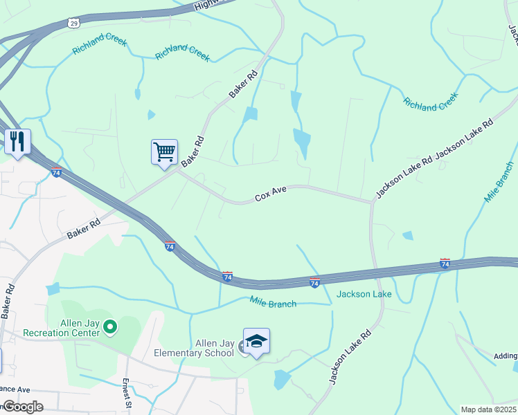 map of restaurants, bars, coffee shops, grocery stores, and more near 1324 Cox Ave in High Point