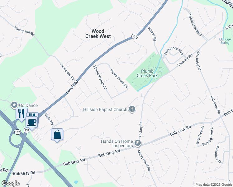 map of restaurants, bars, coffee shops, grocery stores, and more near 1805 Blue Spring Lane in Knoxville