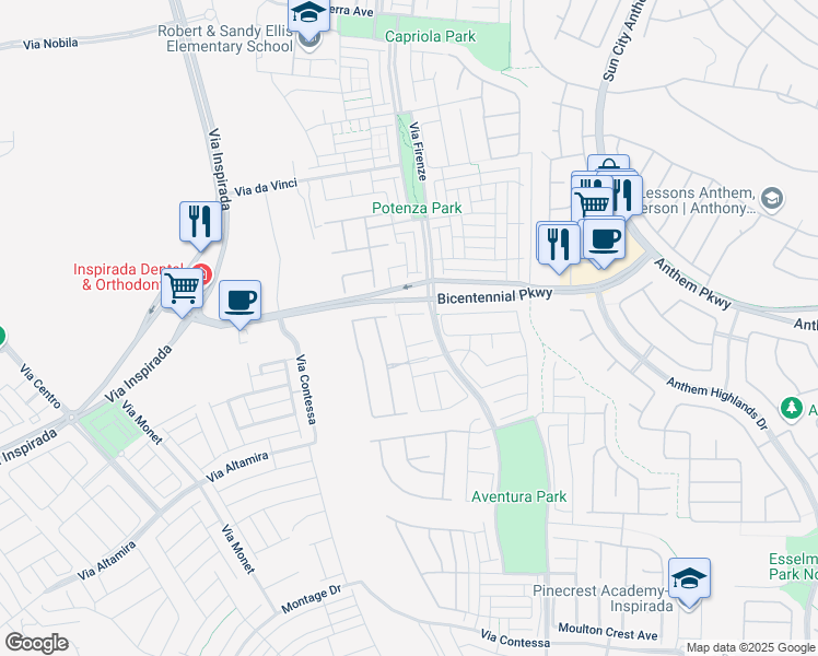 map of restaurants, bars, coffee shops, grocery stores, and more near 2428 Bagnara Place in Henderson