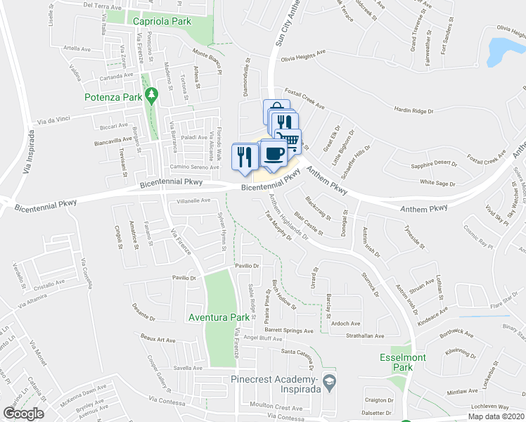 map of restaurants, bars, coffee shops, grocery stores, and more near 2403 Balgavies Court in Henderson