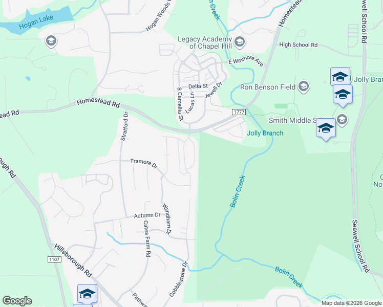 map of restaurants, bars, coffee shops, grocery stores, and more near 425 Claremont Drive in Chapel Hill