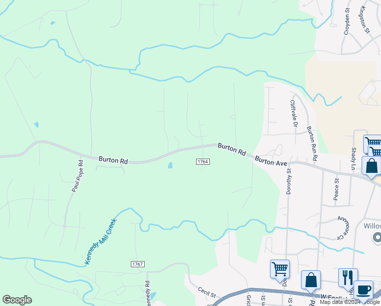 map of restaurants, bars, coffee shops, grocery stores, and more near 1713 Burton Road in Thomasville