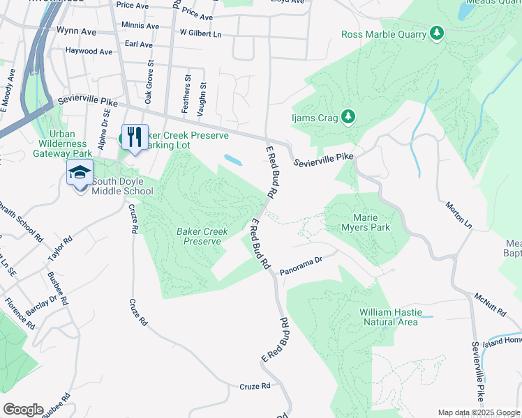 map of restaurants, bars, coffee shops, grocery stores, and more near 743 East Red Bud Road in Knoxville