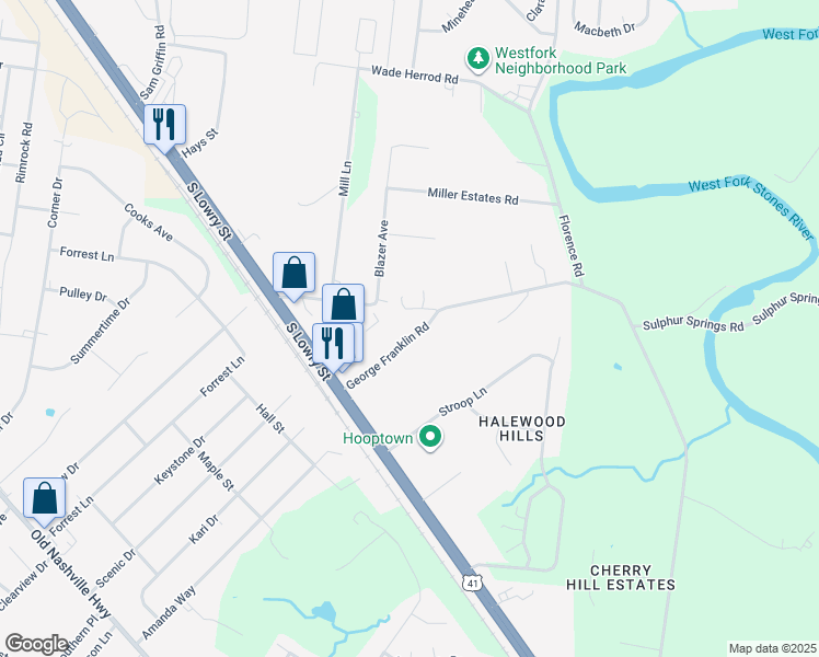 map of restaurants, bars, coffee shops, grocery stores, and more near 5756 George Franklin Road in Smyrna