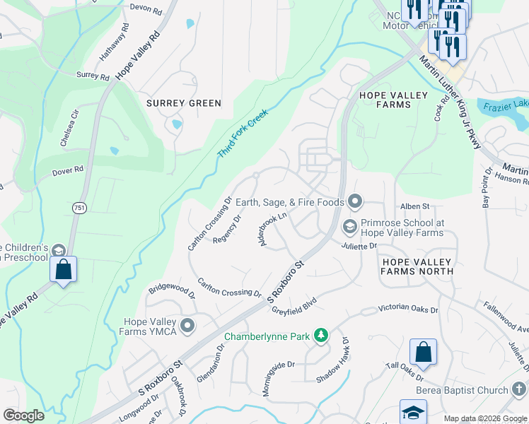 map of restaurants, bars, coffee shops, grocery stores, and more near 4904 Linden Oaks Avenue in Durham