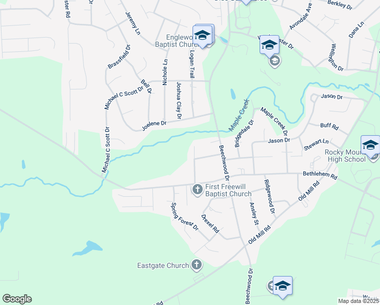 map of restaurants, bars, coffee shops, grocery stores, and more near 912 Pamela Lane in Rocky Mount