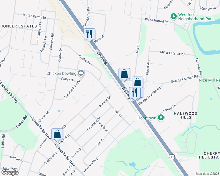 map of restaurants, bars, coffee shops, grocery stores, and more near 6810 Longview Drive in Murfreesboro
