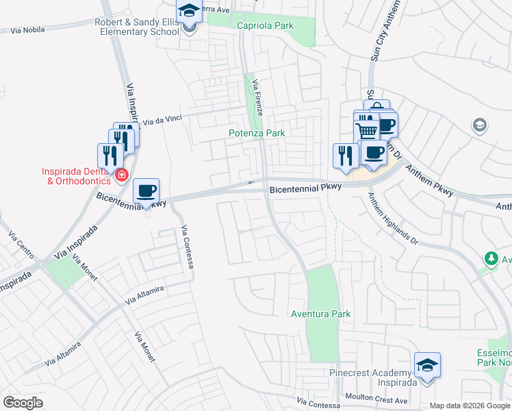 map of restaurants, bars, coffee shops, grocery stores, and more near 3113 Berceto Court in Henderson