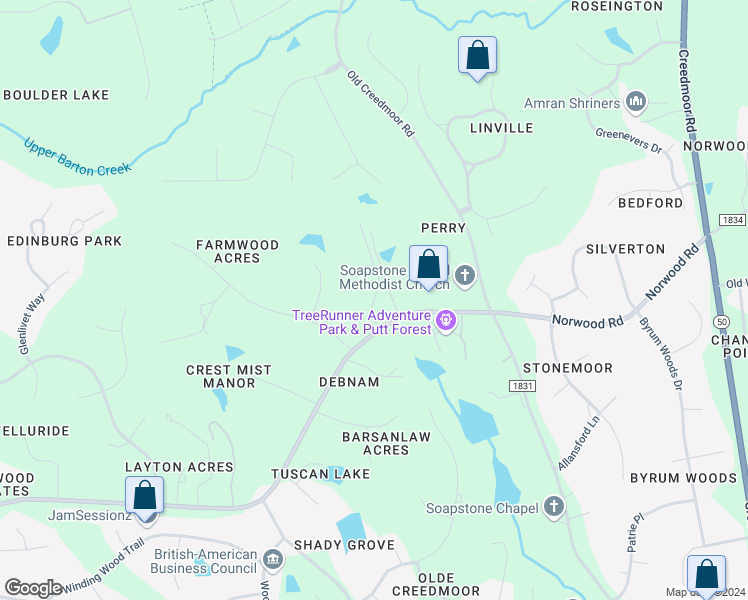 map of restaurants, bars, coffee shops, grocery stores, and more near 12717 Norwood Road in Raleigh