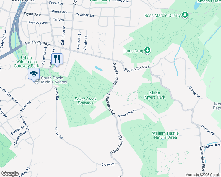 map of restaurants, bars, coffee shops, grocery stores, and more near 743 East Red Bud Road in Knoxville