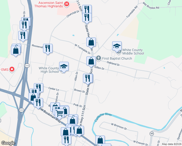 map of restaurants, bars, coffee shops, grocery stores, and more near 275 N Spring St in Sparta