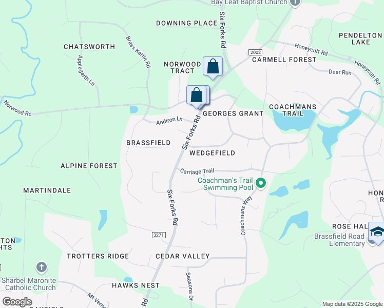 map of restaurants, bars, coffee shops, grocery stores, and more near 104 Benedict Lane in Raleigh