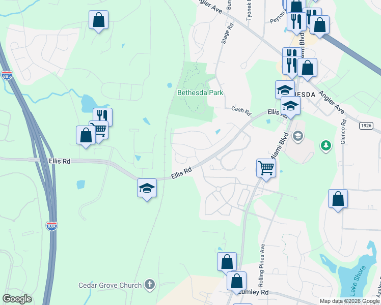 map of restaurants, bars, coffee shops, grocery stores, and more near 1008 Freeport Drive in Durham