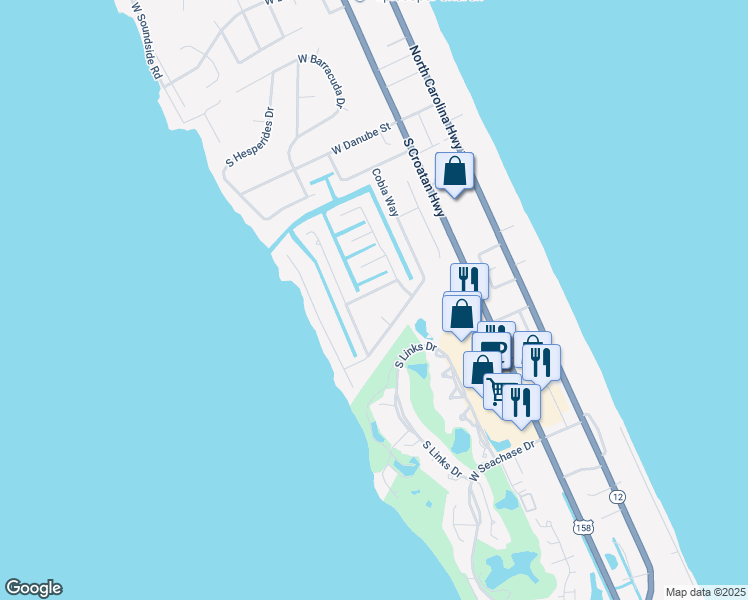 map of restaurants, bars, coffee shops, grocery stores, and more near 213 Albacore Drive in Kill Devil Hills