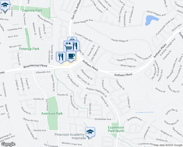 map of restaurants, bars, coffee shops, grocery stores, and more near 2459 Macrory Drive in Henderson