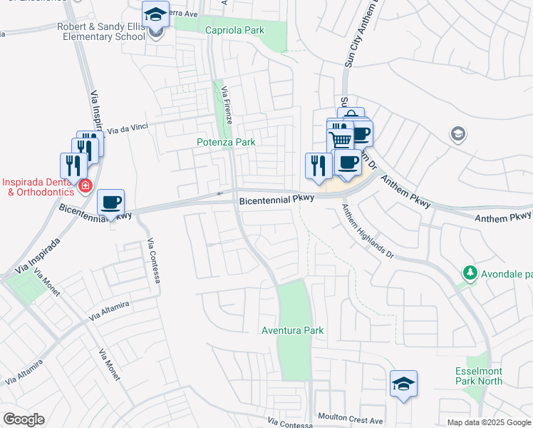 map of restaurants, bars, coffee shops, grocery stores, and more near 3061 Villanelle Avenue in Henderson