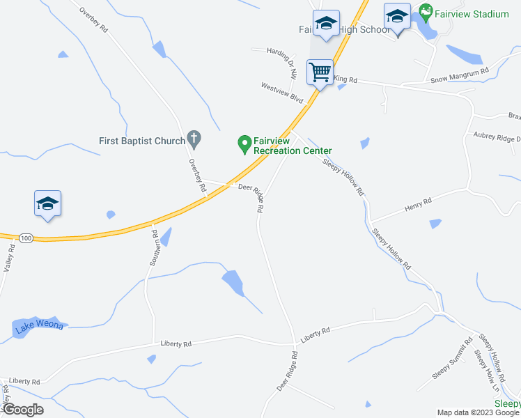 map of restaurants, bars, coffee shops, grocery stores, and more near 7125 Deer Ridge Road in Fairview