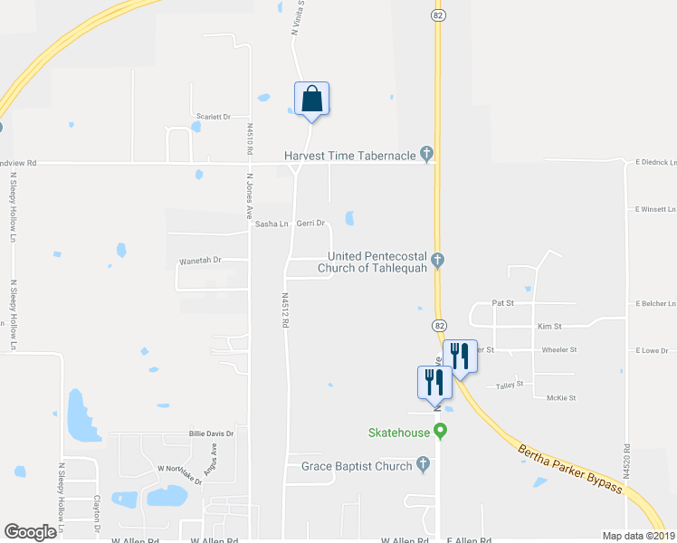 map of restaurants, bars, coffee shops, grocery stores, and more near 116 Songbird Drive in Tahlequah