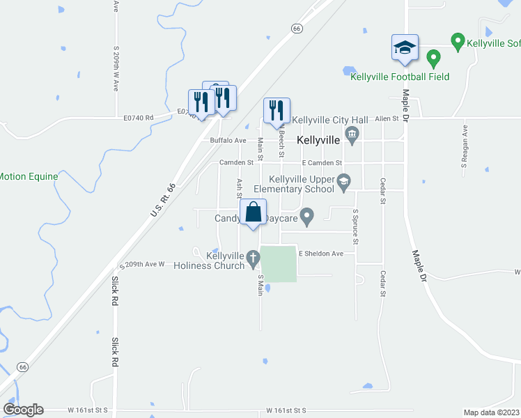 map of restaurants, bars, coffee shops, grocery stores, and more near 17 South Main Street in Kellyville