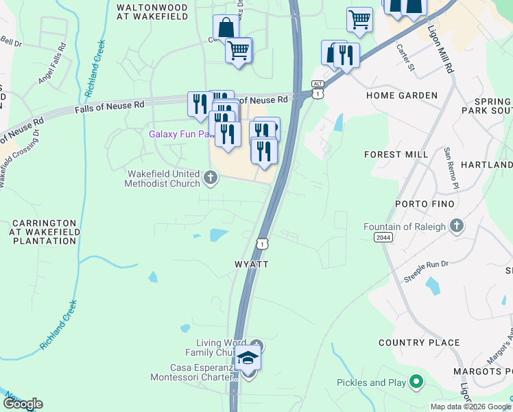 map of restaurants, bars, coffee shops, grocery stores, and more near 10741 Common Oaks Drive in Raleigh