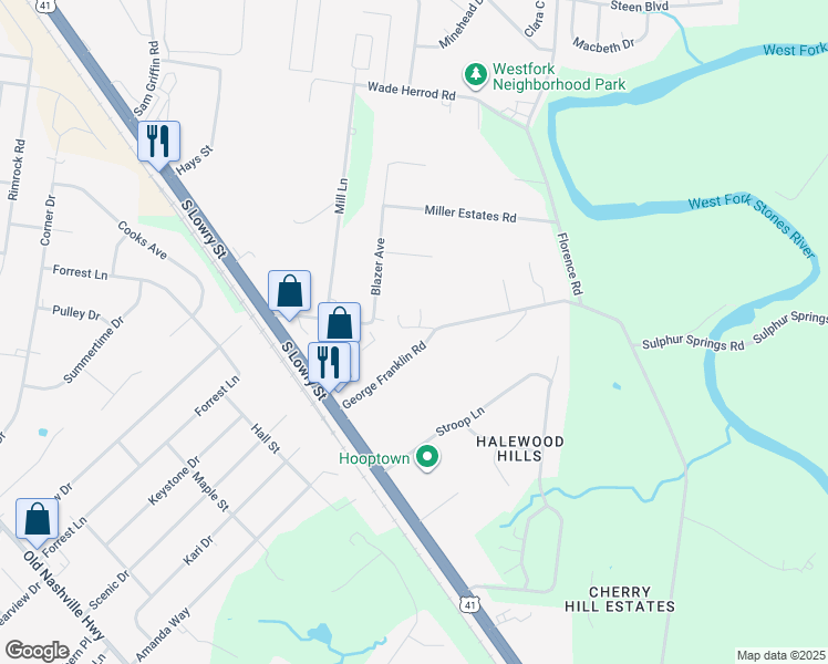 map of restaurants, bars, coffee shops, grocery stores, and more near 5756 George Franklin Road in Smyrna