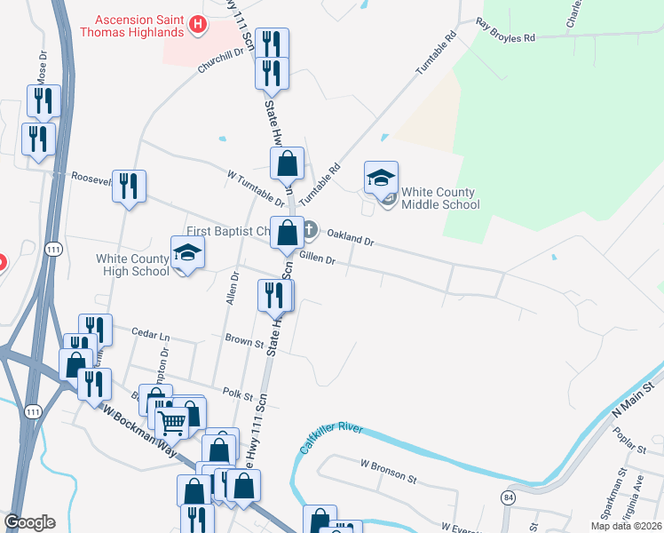 map of restaurants, bars, coffee shops, grocery stores, and more near 107 Gillen Drive in Sparta
