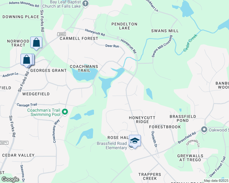 map of restaurants, bars, coffee shops, grocery stores, and more near 505 Brittany Bay East in Raleigh