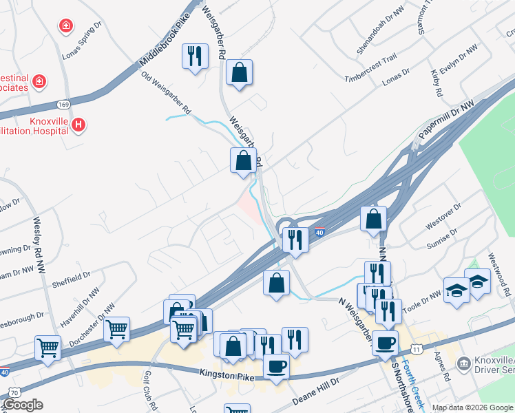 map of restaurants, bars, coffee shops, grocery stores, and more near 801 Knoxville City Greenways in Knoxville