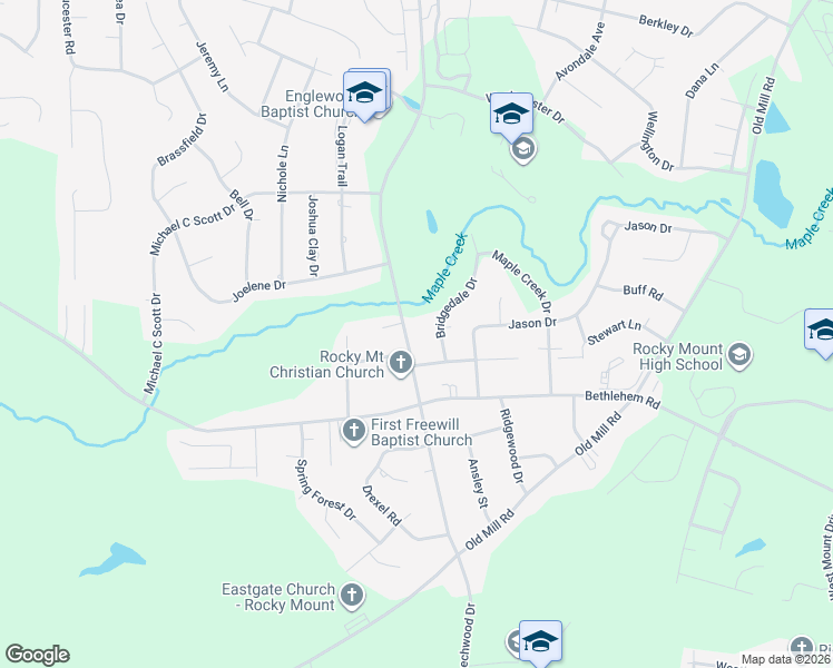 map of restaurants, bars, coffee shops, grocery stores, and more near 1800 Mapleton Drive in Rocky Mount