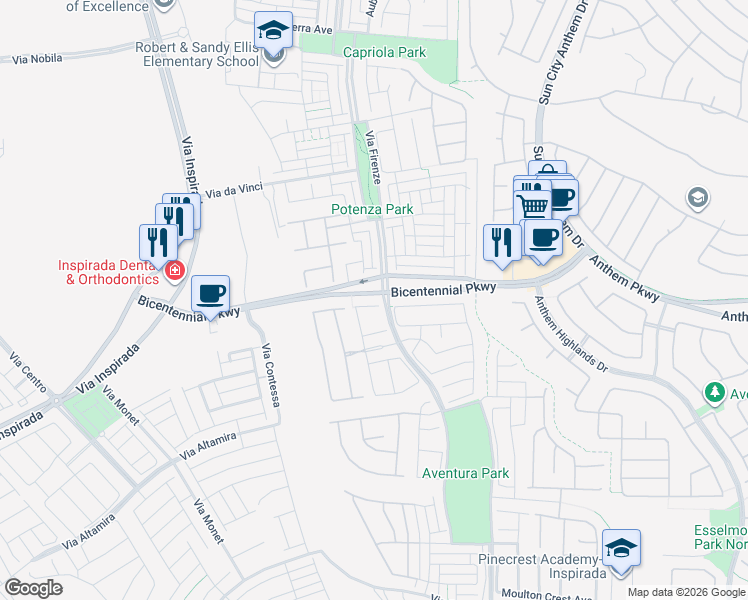 map of restaurants, bars, coffee shops, grocery stores, and more near 3106 Berceto Court in Henderson