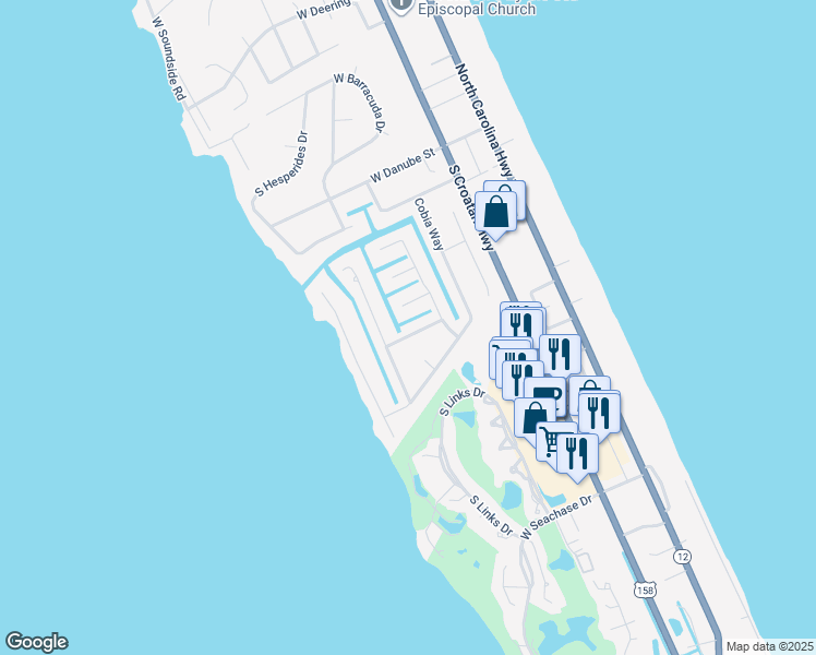 map of restaurants, bars, coffee shops, grocery stores, and more near 213 Albacore Drive in Kill Devil Hills