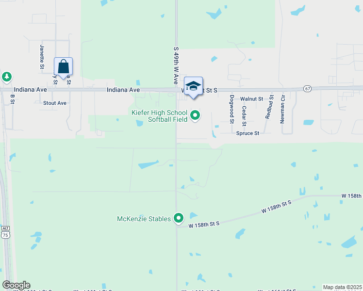 map of restaurants, bars, coffee shops, grocery stores, and more near 15359 South 49th West Avenue in Kiefer
